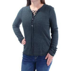 CHELSEA SKY Womens Green Tie Long Sleeve V Neck Tunic Top Size: M
